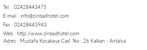 Zinbad Hotel telefon numaralar, faks, e-mail, posta adresi ve iletiim bilgileri